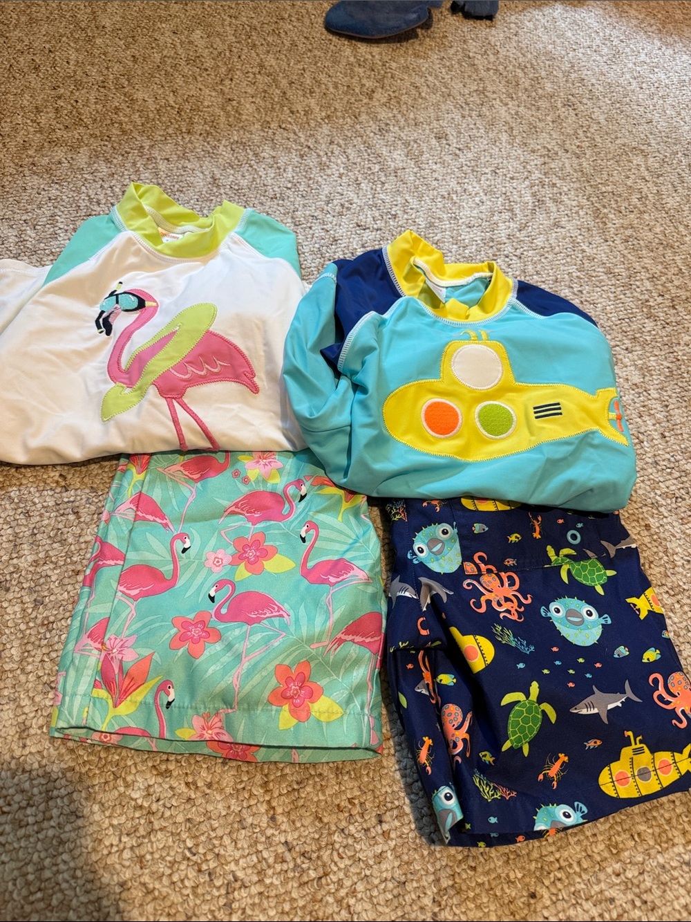 Gymboree Boys Flamingo & Submarine Swim Sets - bottoms are 7 tops are 8